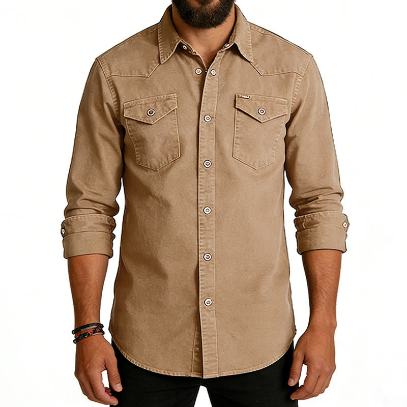 Camicia da lavoro classica da uomo in denim lavato con doppia tasca - image 5