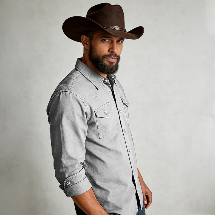 Camicia da lavoro classica da uomo in denim lavato con doppia tasca - image 7