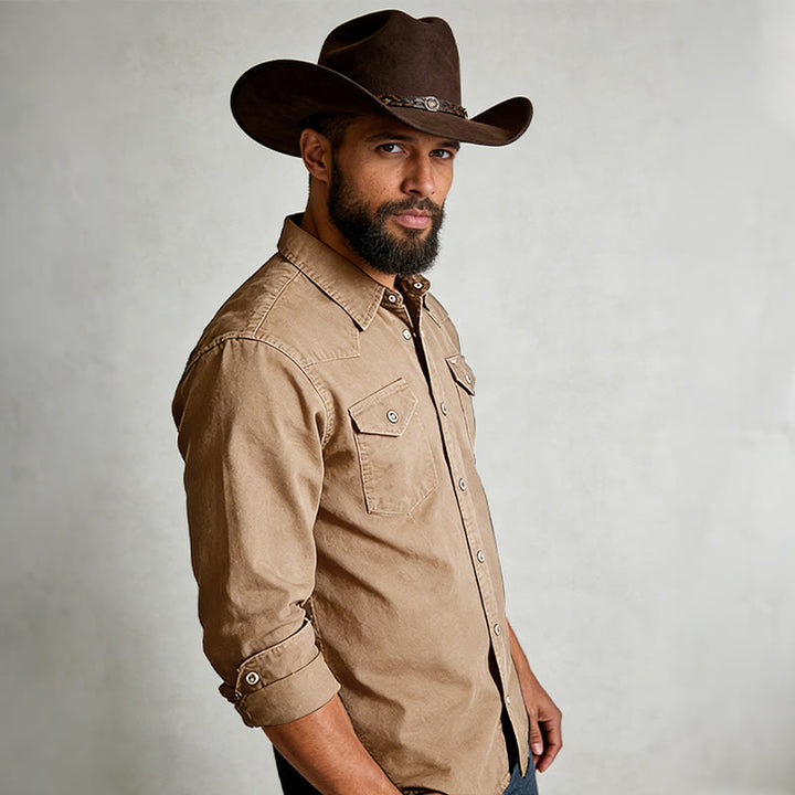 Camicia da lavoro classica da uomo in denim lavato con doppia tasca - image 4