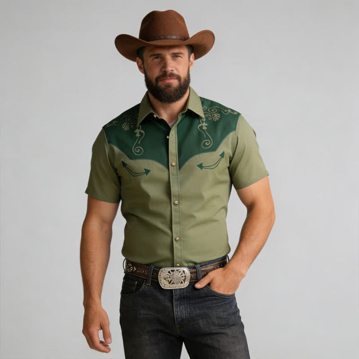 Camicia da uomo con stampa 3D e giogo a contrasto con motivo western da cowboy - Verde - 5XL - image 4