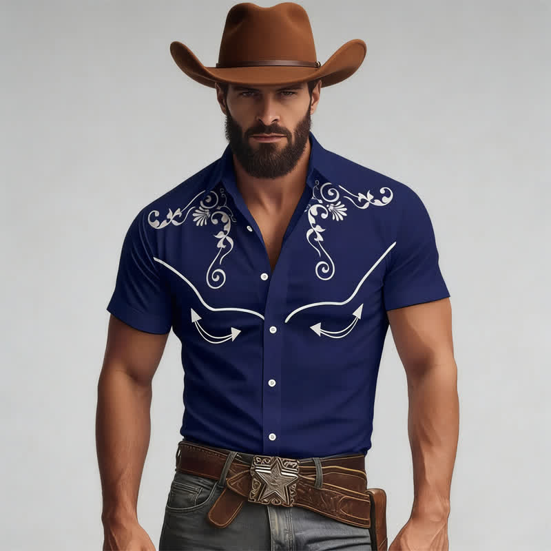 Camicia da uomo con stampa 3D e giogo a contrasto con motivo western da cowboy - Marina - 5XL - image 7