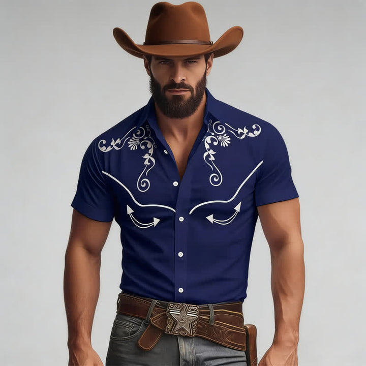 Camicia da uomo con stampa 3D e giogo a contrasto con motivo western da cowboy - Marina - 5XL - image 7