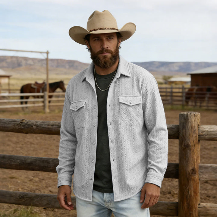 Camicia da lavoro a maniche lunghe da uomo in stile cowboy in stile retrò jacquard - Grigio - 2XL - image 4
