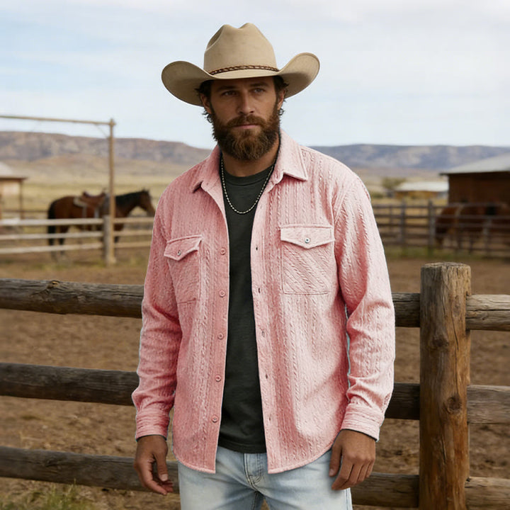 Camicia da lavoro a maniche lunghe da uomo in stile cowboy in stile retrò jacquard - Rosa - 2XL - image 5