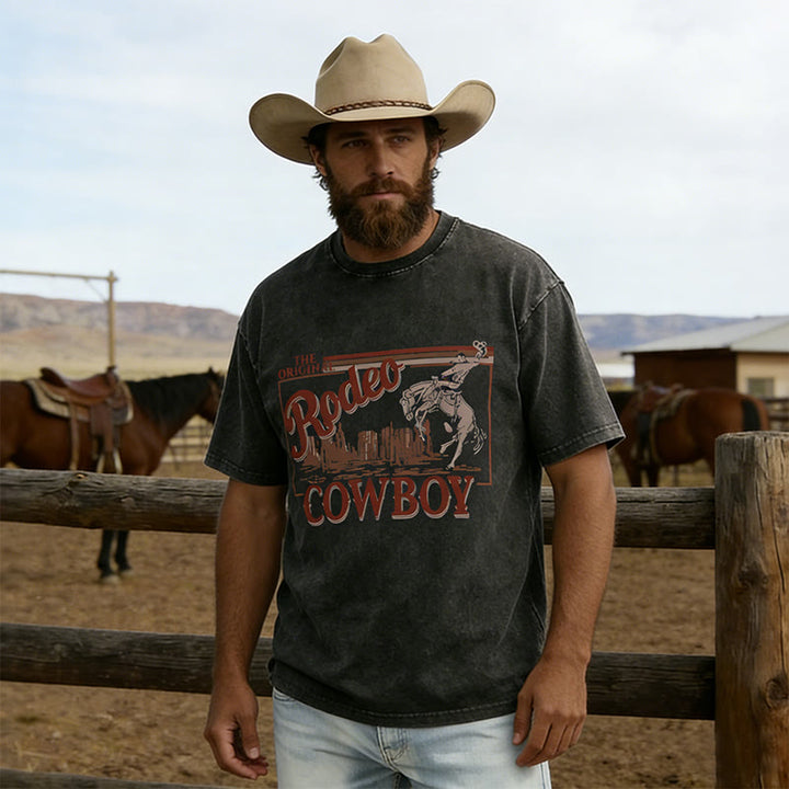 T-shirt lavata con stampa Werstern Cowboy Sports Rodeo - image 1