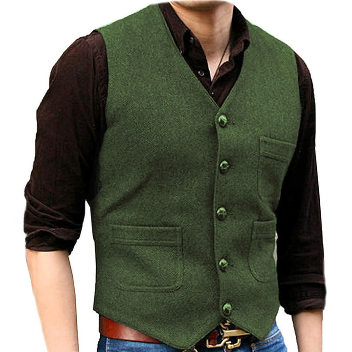 Gilet multitasche da uomo in stile western retrò con scollo a V - Verde - 3XL - image 14
