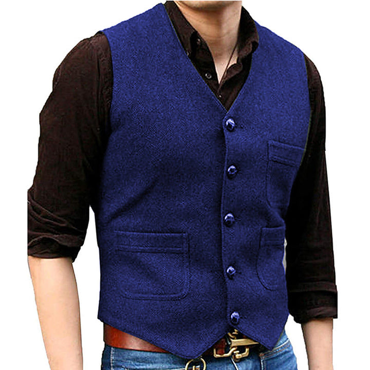Gilet multitasche da uomo in stile western retrò con scollo a V - Blu reale - 3XL - image 9
