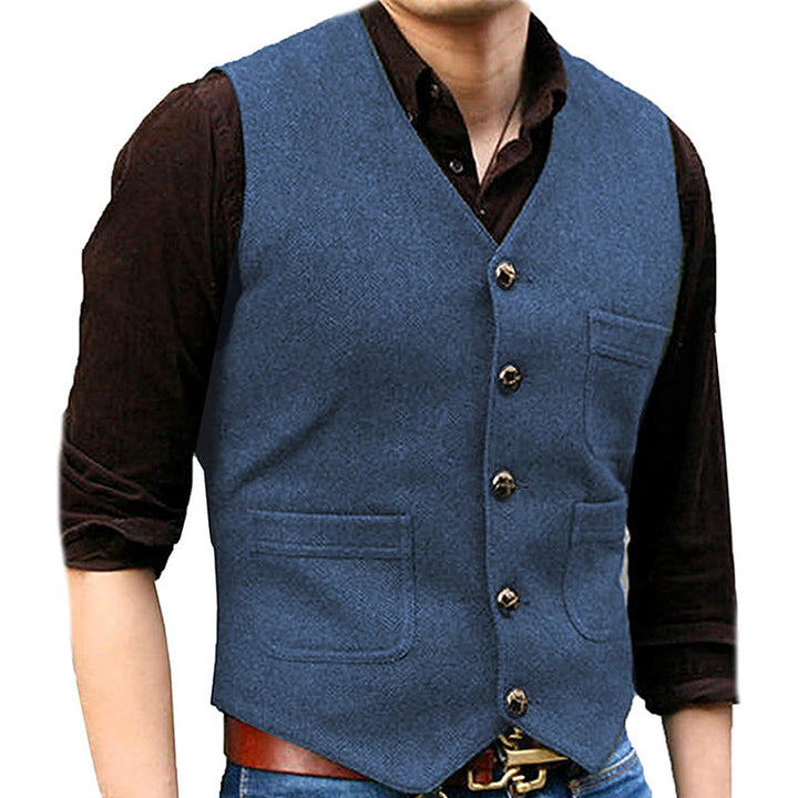 Gilet multitasche da uomo in stile western retrò con scollo a V - Azzurro chiaro - 3XL - image 12