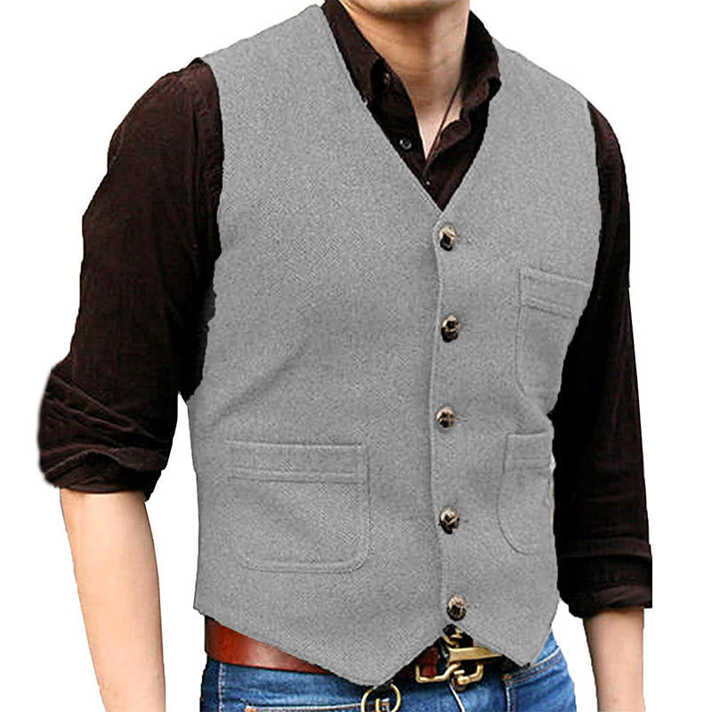 Gilet multitasche da uomo in stile western retrò con scollo a V - Argento - 3XL - image 15
