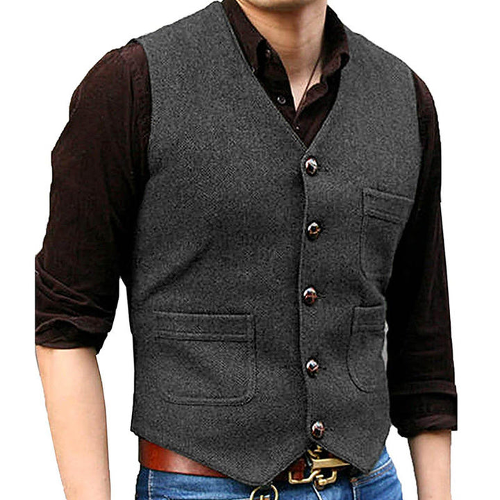 Gilet multitasche da uomo in stile western retrò con scollo a V - Grigio - 3XL - image 3