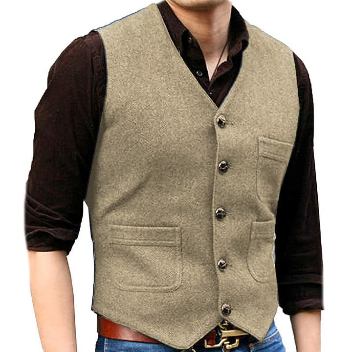Gilet multitasche da uomo in stile western retrò con scollo a V - Champagne - 3XL - image 16