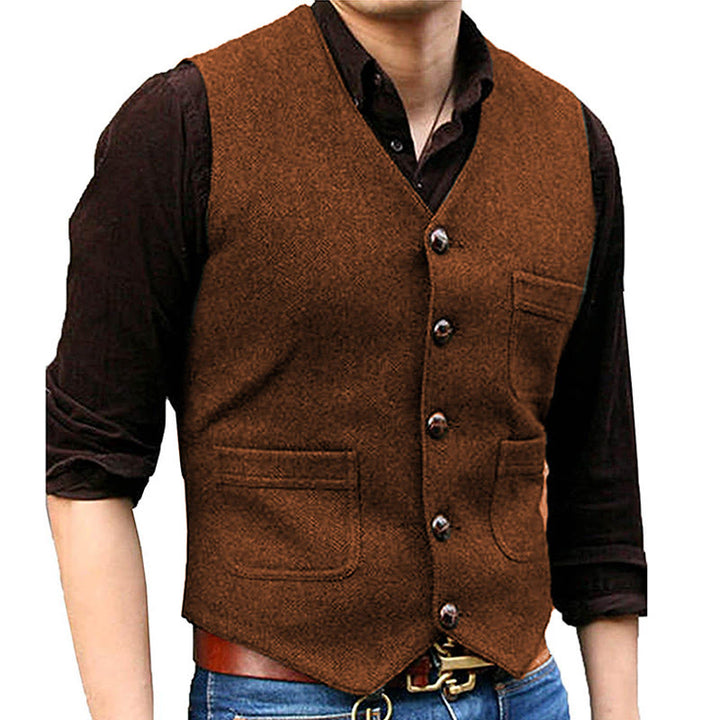 Gilet multitasche da uomo in stile western retrò con scollo a V - Arancia - 3XL - image 10