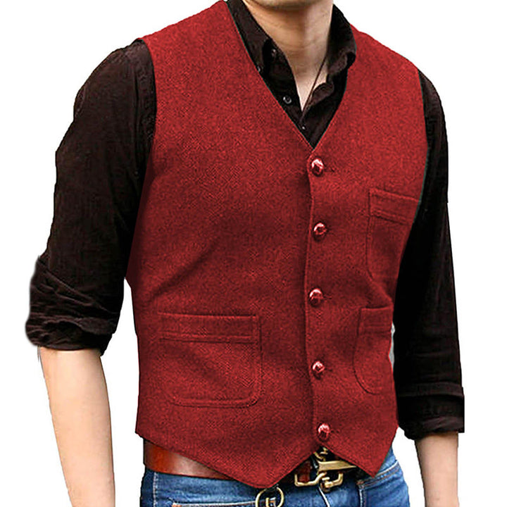 Gilet multitasche da uomo in stile western retrò con scollo a V - Rosso - 3XL - image 5
