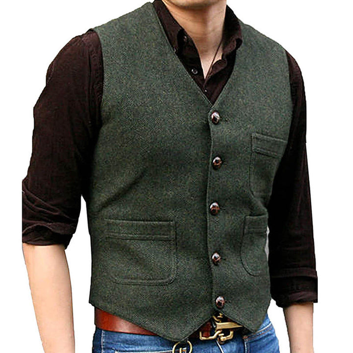 Gilet multitasche da uomo in stile western retrò con scollo a V - Verde militare - 3XL - image 7