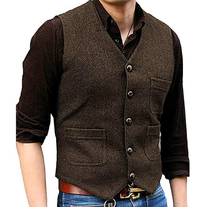 Gilet multitasche da uomo in stile western retrò con scollo a V - Caffè - 3XL - image 11