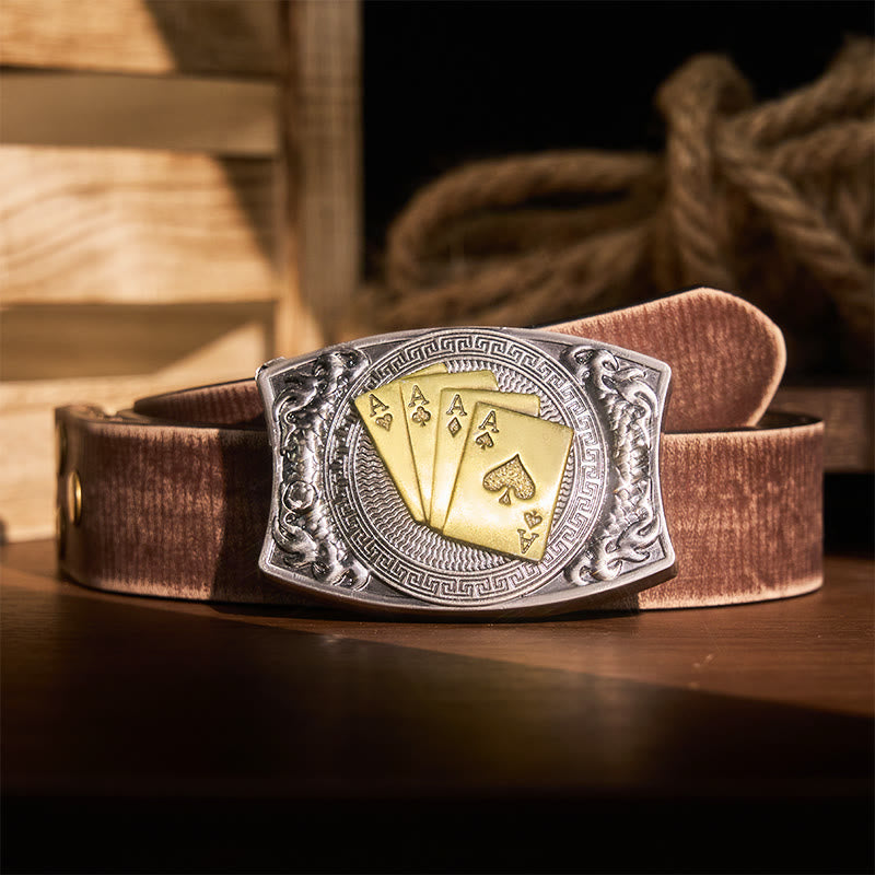 Cintura in pelle con coltello pieghevole nascosto in oro fai da te da uomo - Poker d'oro - Cintura marrone anticata - 42 - image 10