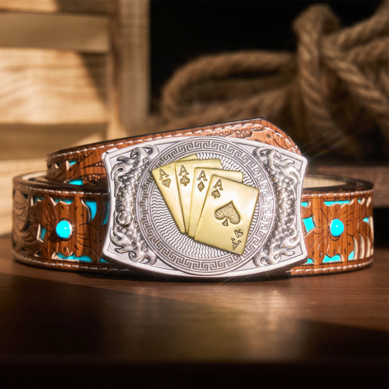 Cintura in pelle con coltello pieghevole nascosto in oro fai da te da uomo - Poker d'oro - Cintura intagliata turchese - 42 - image 7