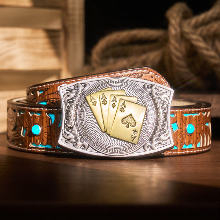Cintura in pelle con coltello pieghevole nascosto in oro fai da te da uomo - Poker d'oro - Cintura intagliata turchese - 42 - image 7