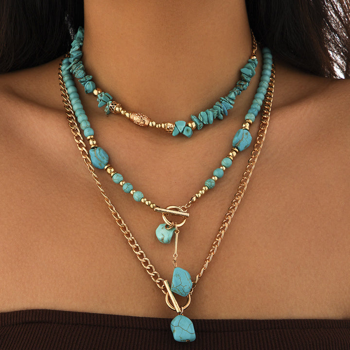 Collana a Y multistrato con catena in oro e turchese - Oro - image 0