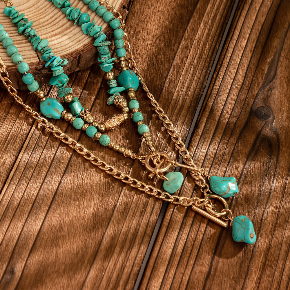 Collana a Y multistrato con catena in oro e turchese - image 1