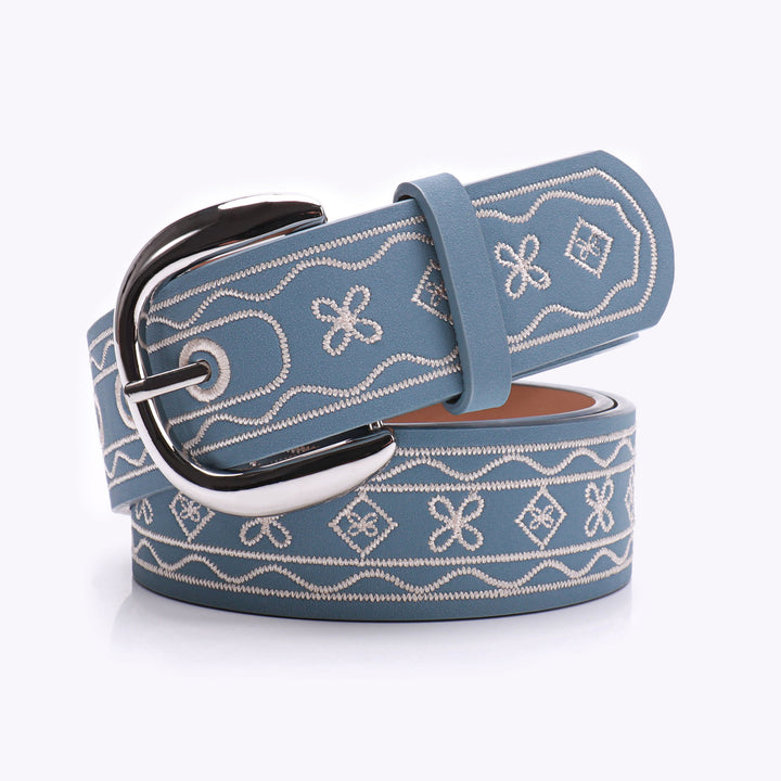 Cintura in pelle retrò con motivo ricamato vecchio West - Blu - 38 - image 4