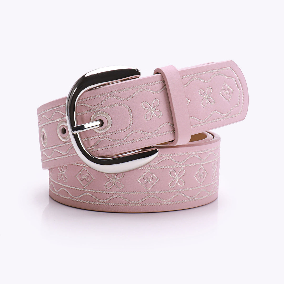 Cintura in pelle retrò con motivo ricamato vecchio West - Rosa - 38 - image 2