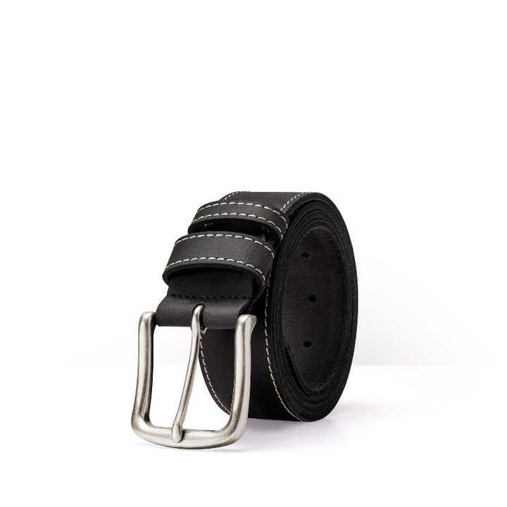 Cintura in pelle resistente con cuciture a contrasto vintage - Nero - 42 - image 4