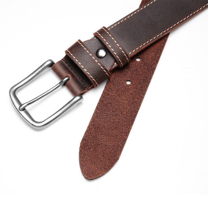 Cintura in pelle resistente con cuciture a contrasto vintage - image 3