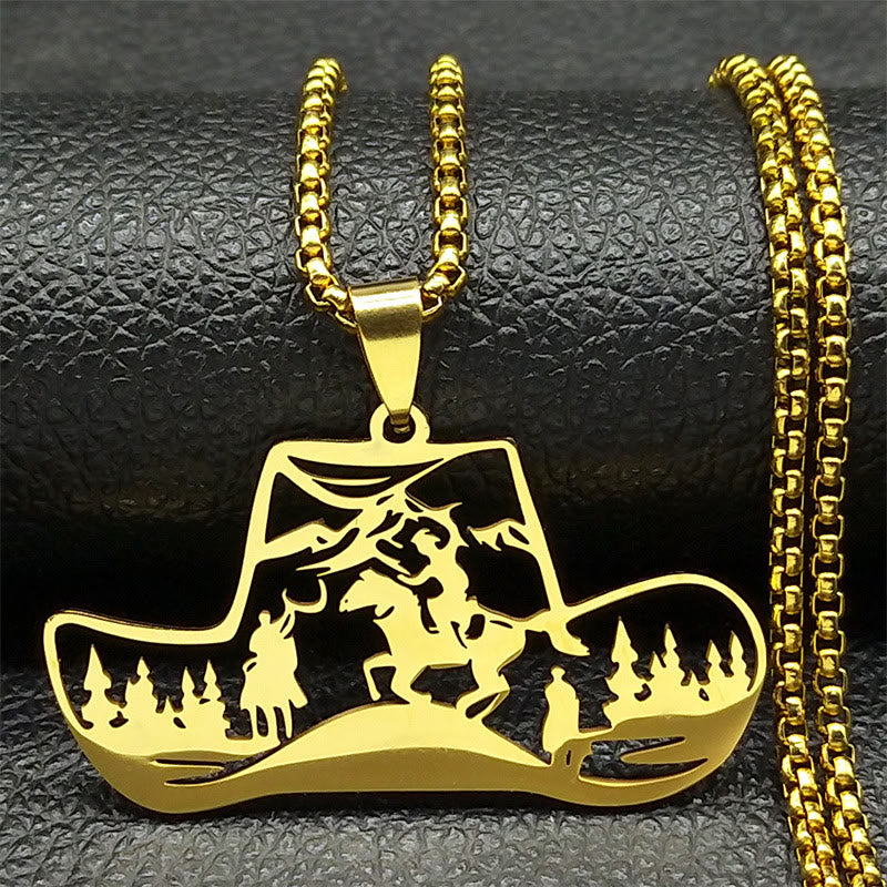 Collana con ciondolo a forma di cappello da cowboy western in catena di metallo - D'oro - image 2