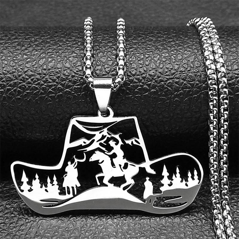Collana con ciondolo a forma di cappello da cowboy western in catena di metallo - Argento - image 1