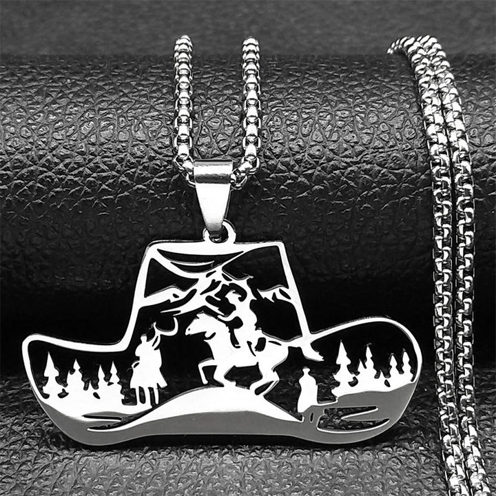 Collana con ciondolo a forma di cappello da cowboy western in catena di metallo - Argento - image 1