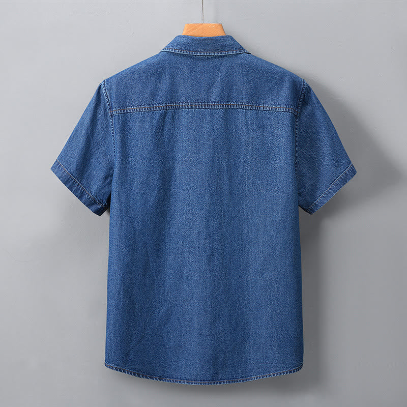 Camicia da uomo in denim classica retrò con doppie tasche - image 3