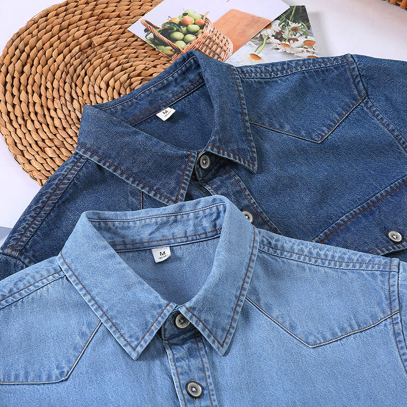 Camicia da uomo in denim classica retrò con doppie tasche - image 4