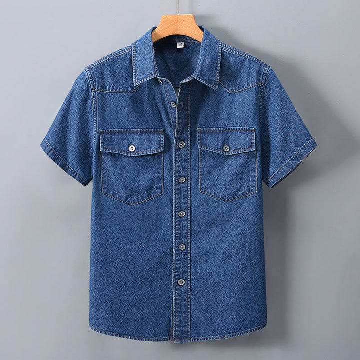 Camicia da uomo in denim classica retrò con doppie tasche - Blu scuro - 3XL - image 1