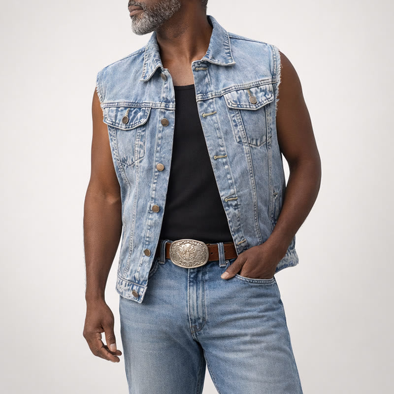 Gilet in denim da uomo in stile western con doppie tasche - image 1