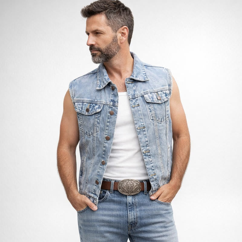 Gilet in denim da uomo in stile western con doppie tasche - image 2