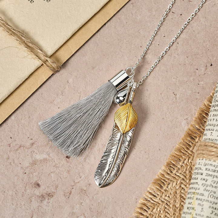 Collana vintage in stile bohémien con nappa di piume d'argento - image 2