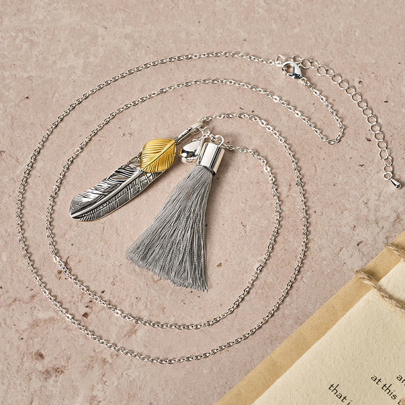 Collana vintage in stile bohémien con nappa di piume d'argento - image 3
