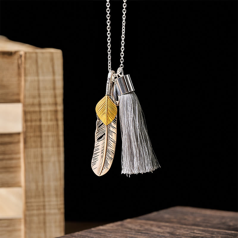 Collana vintage in stile bohémien con nappa di piume d'argento - image 1