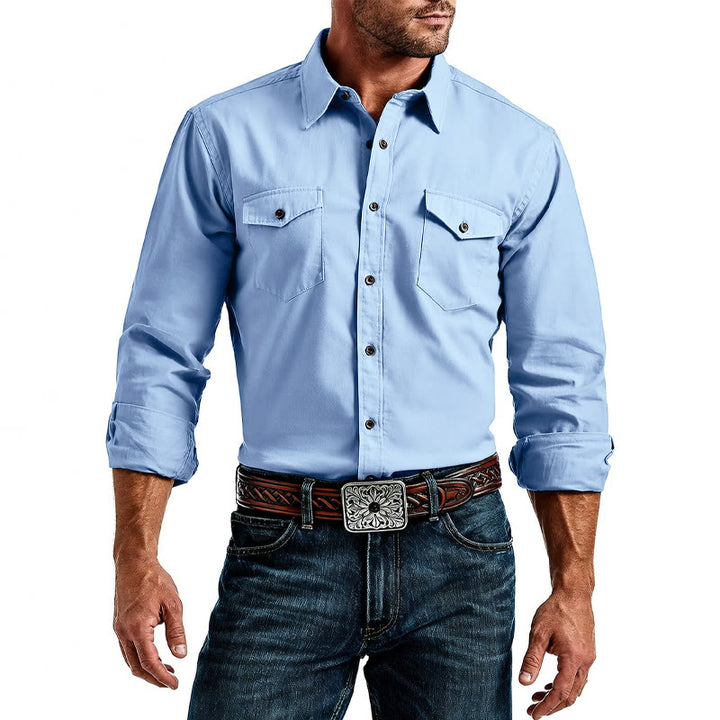 Camicia da lavoro classica da uomo in denim lavato azzurro - image 2