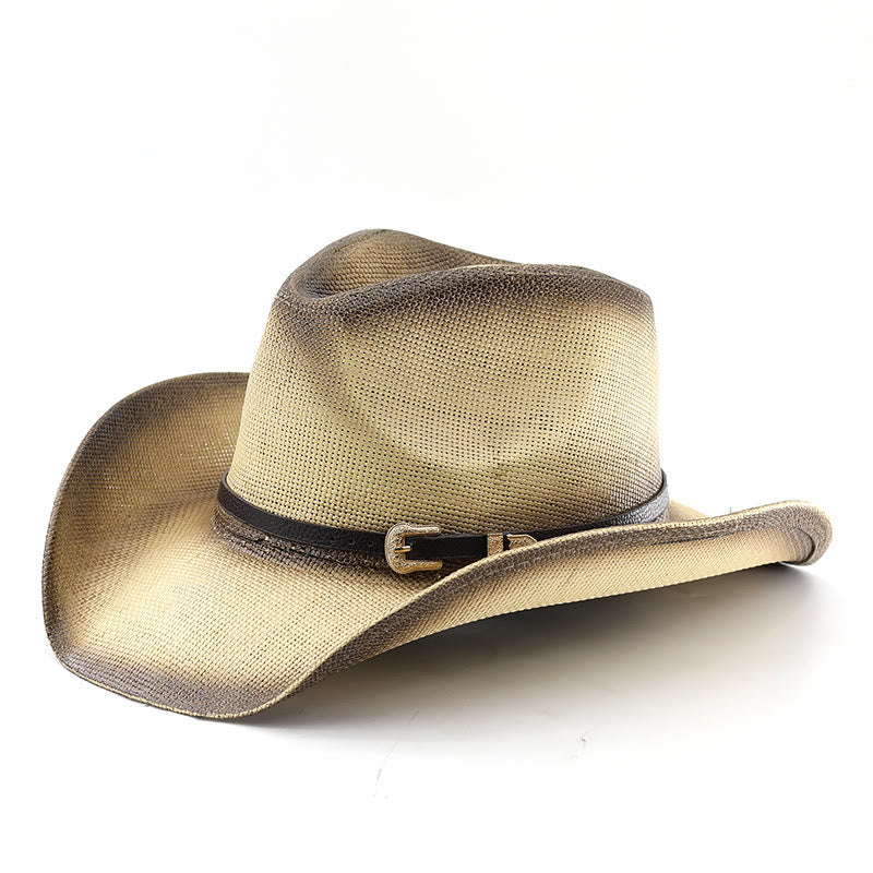 Cappello da cowboy a tesa larga con cintura in paglia sfumata in stile retrò - Beige - M (22"-22 7/8") - image 3