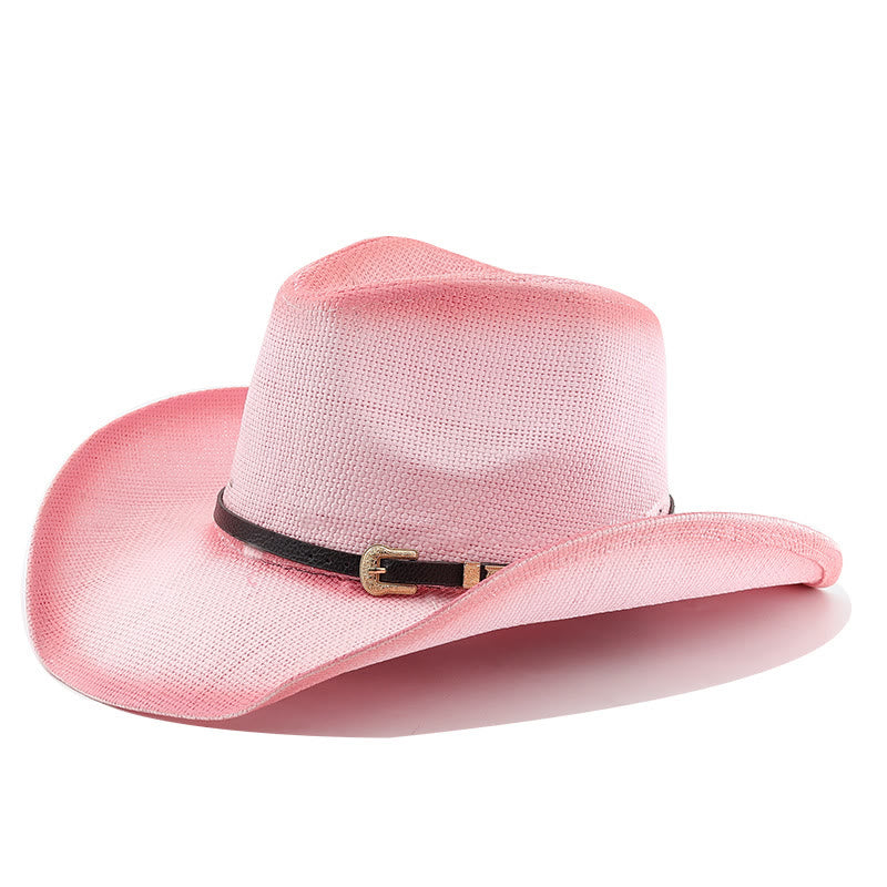 Cappello da cowboy a tesa larga con cintura in paglia sfumata in stile retrò - Rosa - M (22"-22 7/8") - image 4