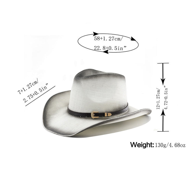 Cappello da cowboy a tesa larga con cintura in paglia sfumata in stile retrò - image 2