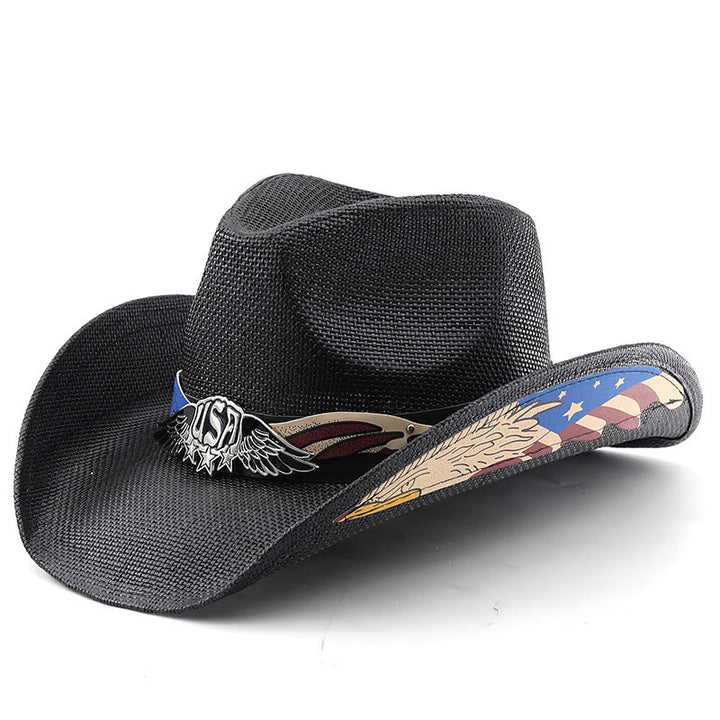 Cappello da cowboy western da uomo in paglia con emblema dell'aquila degli Stati Uniti - Nero - M (22"-22 7/8") - image 7
