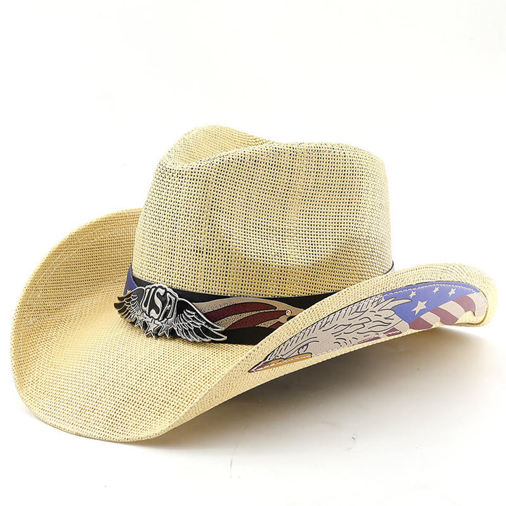 Cappello da cowboy western da uomo in paglia con emblema dell'aquila degli Stati Uniti - Beige - M (22"-22 7/8") - image 4