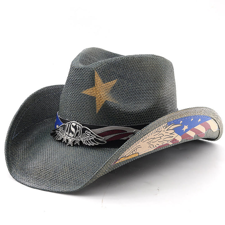 Cappello da cowboy western da uomo in paglia con emblema dell'aquila degli Stati Uniti - Verde militare - M (22"-22 7/8") - image 6
