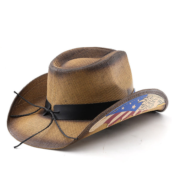 Cappello da cowboy western da uomo in paglia con emblema dell'aquila degli Stati Uniti - image 2