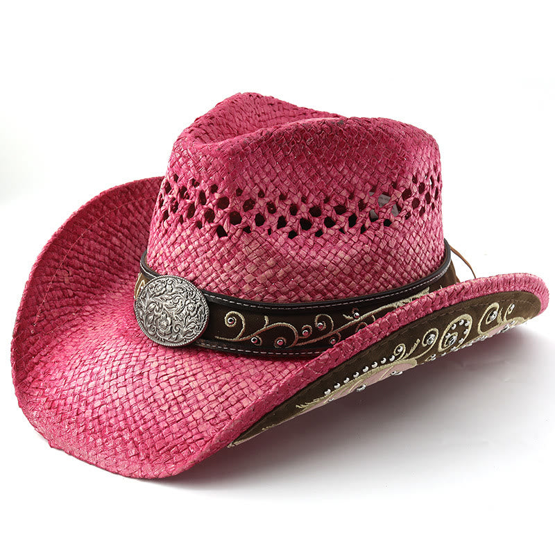 Cappello da sole da cowboy western in paglia con tesa curva - Rosa - M (22"-22 7/8") - image 6
