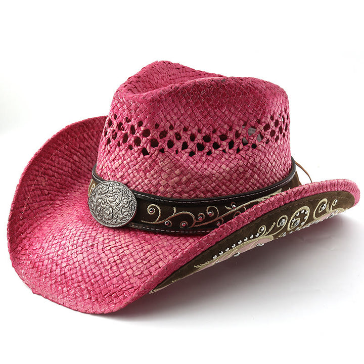 Cappello da sole da cowboy western in paglia con tesa curva - Rosa - M (22"-22 7/8") - image 6