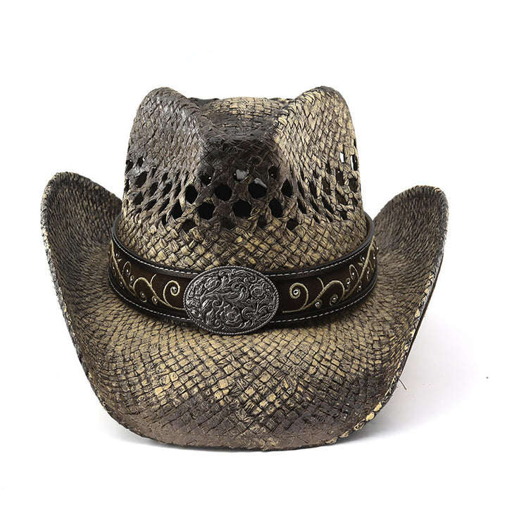 Cappello da sole da cowboy western in paglia con tesa curva - image 5